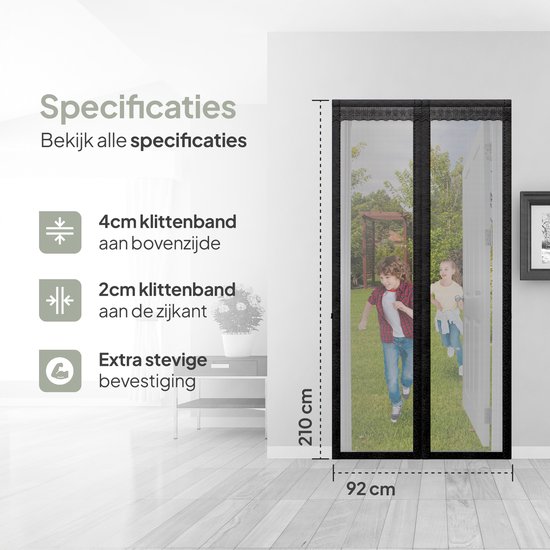 O'DADDY® Deurgordijn Deluxe FIBER - Magnetisch Vliegengordijn - Voor Nieuwbouw en Standaard Deuren - Eenvoudige Installatie - Deurhor Zwart - 92x210 cm