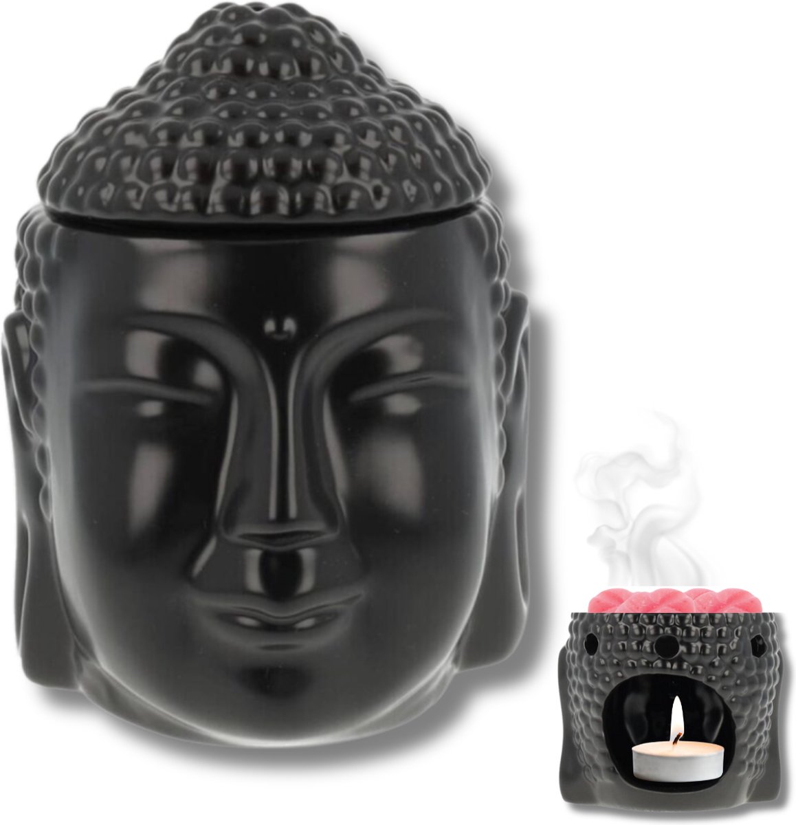 Scentchips® Buddha Hoofd - Waxbrander - Geurbrander - Oliebrander - Wax Melts Brander - Aromabrander - Ook Geschikt Voor Essentiële Oliën - Geurolie - Waxmelts - Zwart