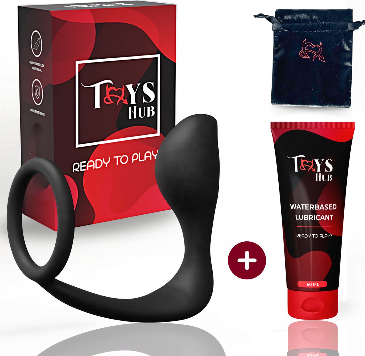 Goedkoopste Toys Hub® Prostaat Stimulator met Glijmiddel & Opbergzakje – Cockring - Dubbele Stimulatie – P-spot & G-spot – Sex Toys Couples & Mannen – Anaal Dildo – Anaal Plug