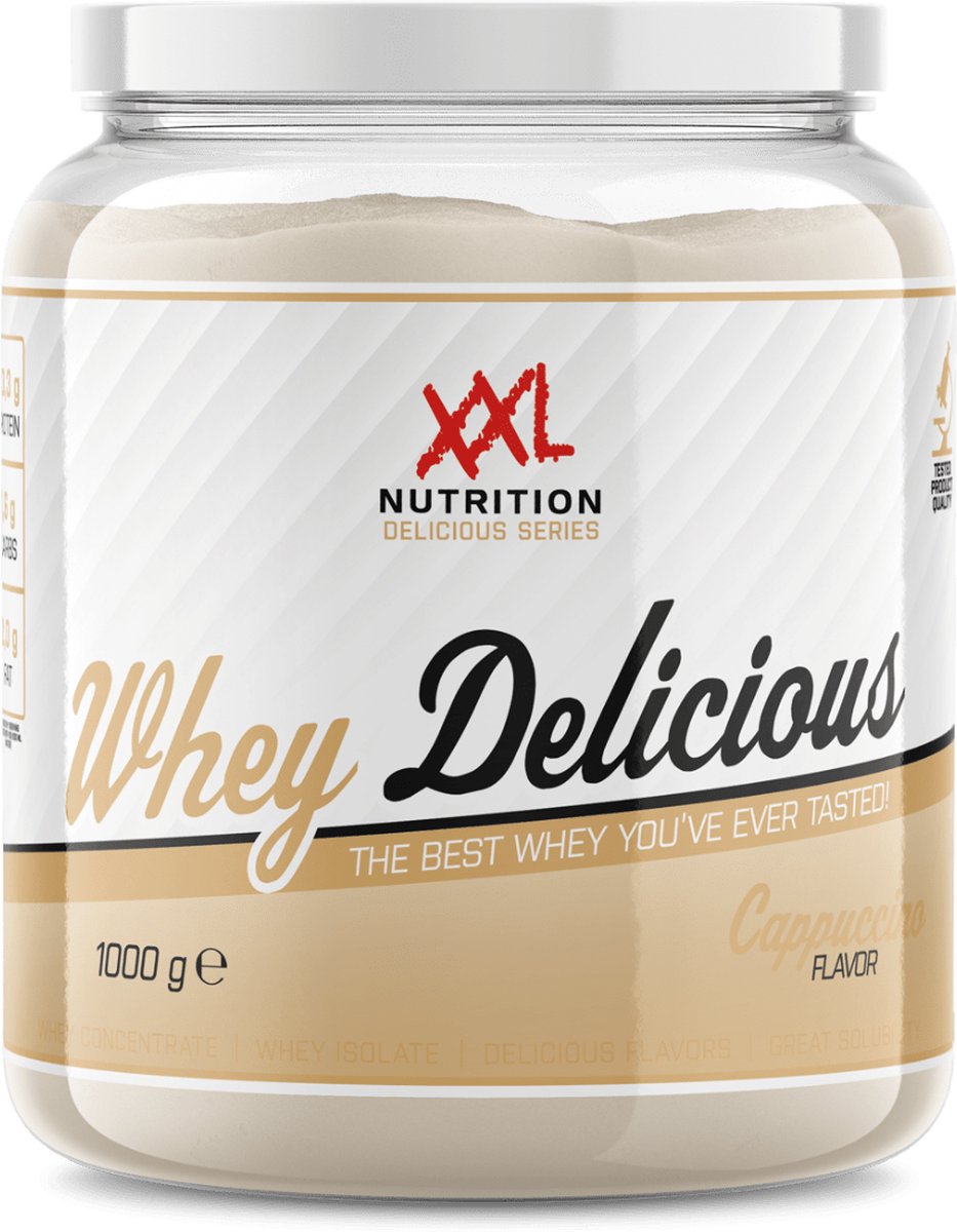 Goedkoopste XXL Nutrition - Whey Delicious - 80 Eiwit - Cappuccino - Wei Eiwitpoeder met BCAA & Glutamine, Proteine Poeder, Eiwit shake, Whey Protein - Diverse Smaken - 1000 gram (33 shakes