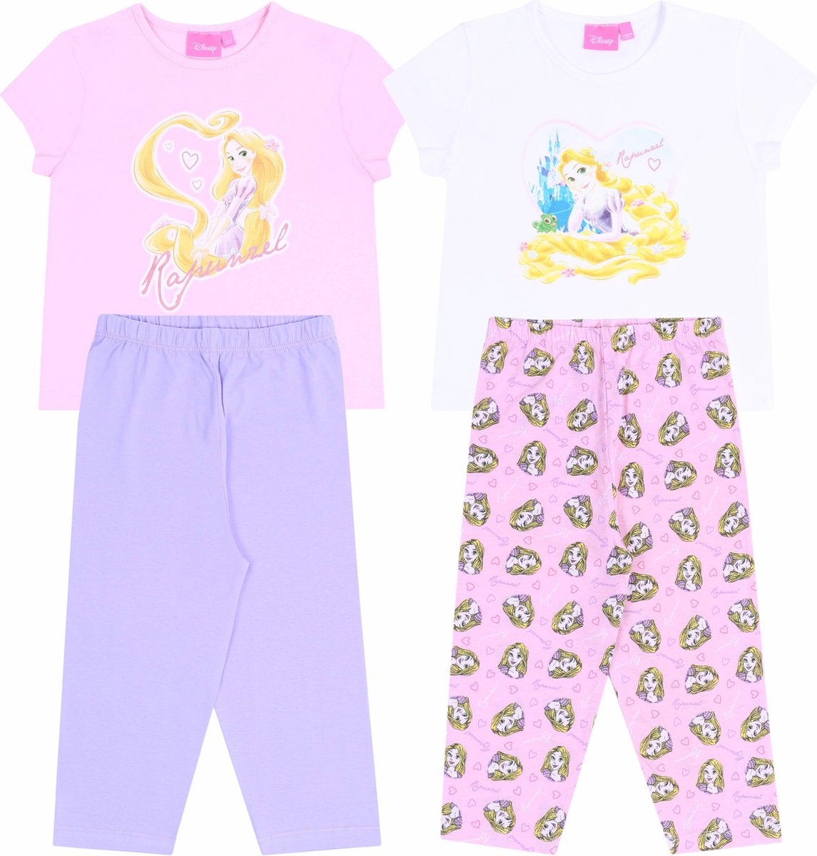 Disney 2 x pink-violettes zweiteiliges Pyjama Schlafanzug für Mädchen Rapunzel DISNEY PRINCESS Baumwolle Roze