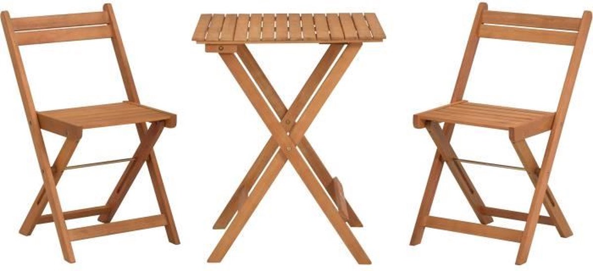 FSC Acacia Wood Set - samengesteld uit een vierkante tafel en 2 -opvouwbare stoelen FSC Acacia Wood Set - samengesteld uit een vierkante tafel en 2 -opvouwbare stoelen - Afbeelding 1
