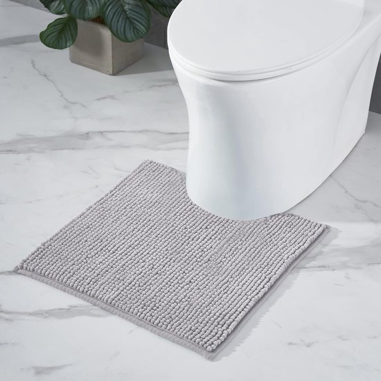 Badmat Anti-Slip av soft Chenille | Super absorberend en machinewasbaar | Te combineren als badmat set | Voor de badkamer, douche, bad of als WC mat | Grijs - 45x45 cm WC