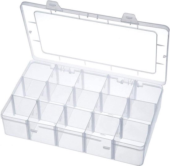 Opbergdoos 15 rasters verstelbare sieradenorganizer box met afneembare scheidingswanden - sorteerbox voor parels en nagellak