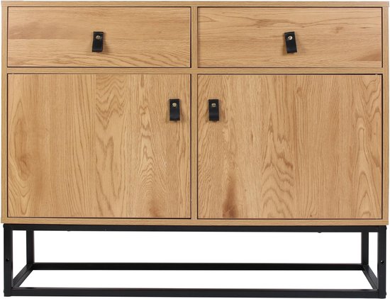 Home Deco - Dressior hout met zwart frame - 2 lades en 2 kastjes - 100 x 80 x 29 cm
