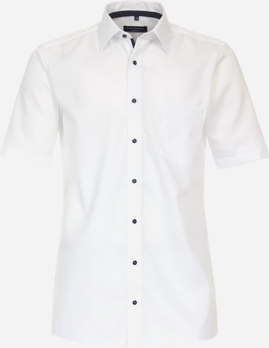 CASA MODA comfort fit overhemd - korte mouw - dobby - wit - Strijkvrij - Boordmaat: 54