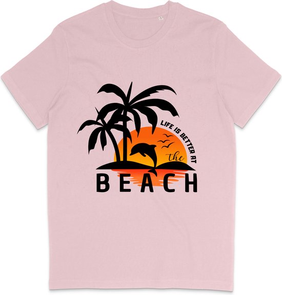 T Shirt Heren en Dames - Life is Better at the Beach - Roze - XL