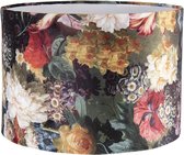 Lampenkap Hanglamp Ø 34x24 cm Zwart Geel Textiel Rond Bloemen Stoffen Lampenkap