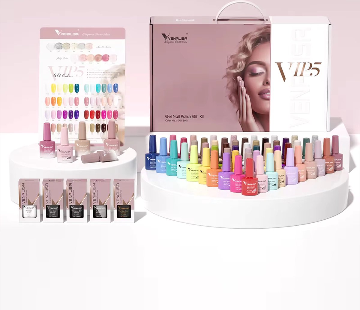 Goedkoopste Venalisa VIP5 XL | Gellak Cadeau Kit | Gelnagels | 60x Gellak Box | HEMA-vrij | Gel Polish Set | Nepnagels | Luxe verpakking | Inclusief Primer - Base Coat - Mat Coat - Top Coat | Complete Gelnagels set | Nagelstad