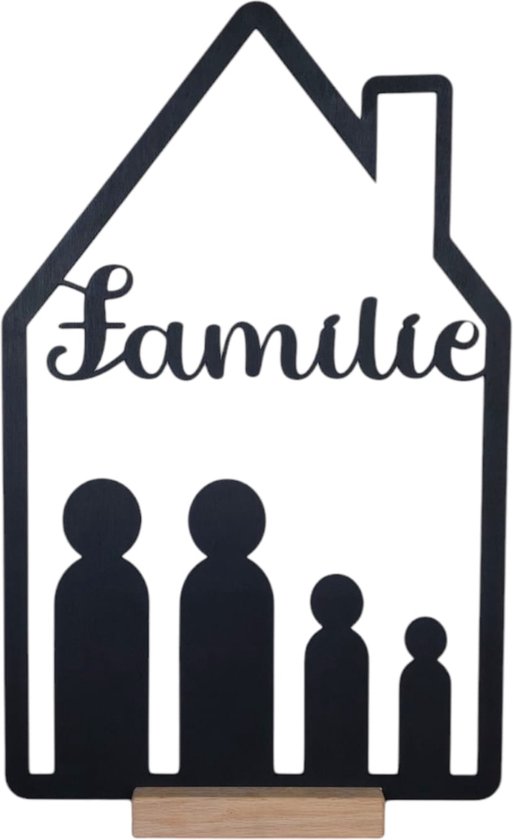 76%ANDERS Decoratie - Familiehuis - 43cm - 1 ouder 3 kinderen - hout - moederdagtip