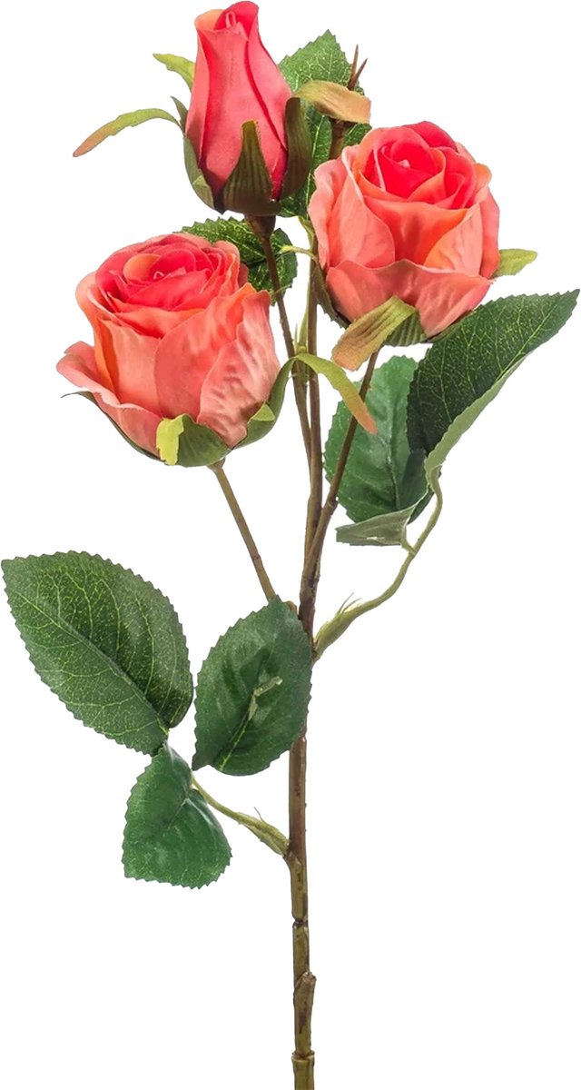 Emerald Kunstbloem Roos tak - 44 cm - koraal roze - Kunst zijdebloemen Koraalroze