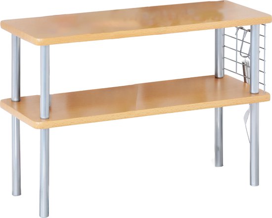 Kesper Keuken aanrecht etagiere - 2 niveaus - hout/metaal - rekje/organizer - 55 x 20 x 38 cm - beige - verhoger