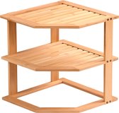 Kesper Keuken aanrecht hoek etagiere - 2 niveaus - bamboe - rekje/organizer - 25 x 25 x 28 cm - lichtbruin