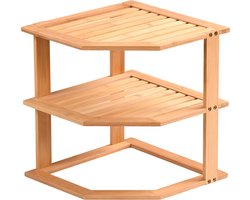 Kesper Keuken aanrecht hoek etagiere - 2 niveaus - bamboe - rekje/organizer - 25 x 25 x 28 cm - lichtbruin