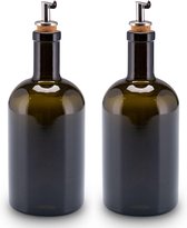Olie- en azijndispenserset, apothekersfles, glas, antiekgroene olijfolie met schenktuit van roestvrij staal voor olie en azijn (2-pack blanco 500ml)
