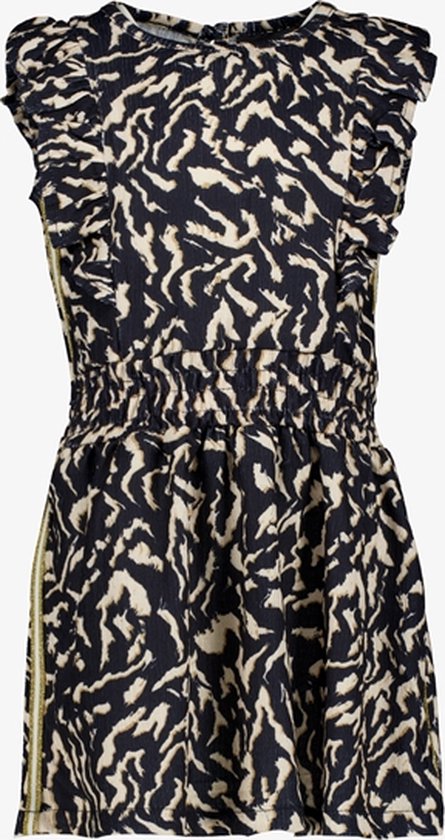 TwoDay meisjes jurk met print zwart beige - Maat 110/116