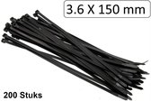 *** Kabelbinders 3,6 X 150 mm - Zwart 200 stuks - Tie Wraps - Kabels Vastmaken - van Heble® ***