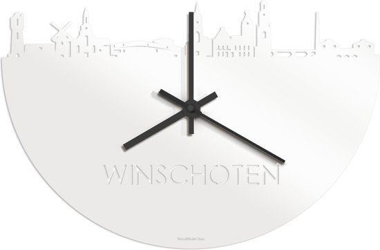 Skyline Klok Winschoten Wit Glanzend - Ø 40 cm - Stil uurwerk - Wanddecoratie - Meer steden beschikbaar - Woonkamer idee - Woondecoratie - City Art - Steden kunst - Cadeau voor hem - Cadeau voor haar - Jubileum - Trouwerij - Housewarming -
