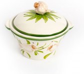 Knoflookpot met knoflookje op de deksel 15 x 20 cm wit groen aardewerk | FLK00 | Piccobella Italiaans Servies