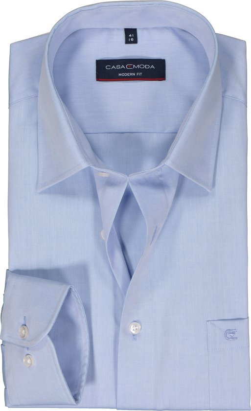 CASA MODA modern fit overhemd - popeline - blauw - Strijkvrij - Boordmaat: 40