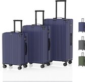 Voyagoux® - Set de valises de voyage - Valises - 3 pièces - Valise de voyage à roulettes - Bleu foncé - Serrure TSA