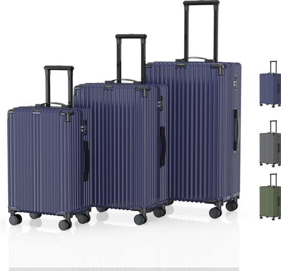 Voyagoux® - Reiskoffer set - Koffers - 3 stuks - Reiskoffer met wielen - Donkerblauw - TSA Slot