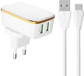LDNIO - A2204 - 2 prises - Chargeur rapide - USB 2,4A - Chargeur avec 1 câble USB Type C - Convient pour : Samsung Galaxy S20 / S21 / S22 / S23 / S24 / Note 10 / Note 20 / Oneplus / Nokia / Motorola / Huawei /Oppo/ iPhone 15/15 Pro /15 Pro Max