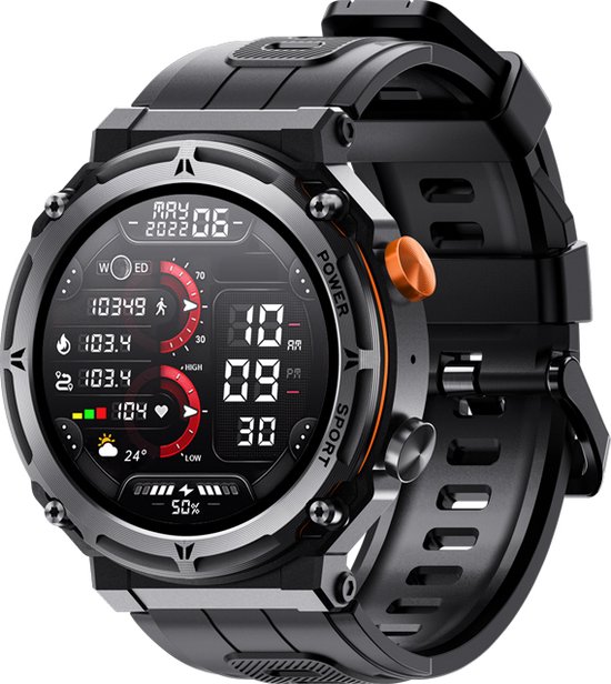 WizBay Premium Select™ Smartwatch 1.39inch HD TFT - Bluetooth Call - AI Voice Assist - Magnetic Laden - Dynamic Hart Monitor - O2 en Bloeddrukmeter - Multiple 100+ Sport Modi - Slaap Monitor - Message - Allu Mat Zwart Case - RVS Zwart Band