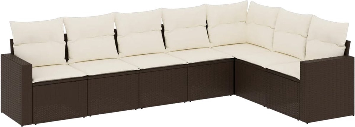 vidaXL 7-delige - Loungeset - met - kussens - poly - rattan - bruin