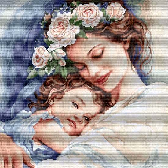 Luca-S Kreuzstich-Set 'Mädchen Mit Rosen' – 28x35,5 Cm, Mit Garn, Nadel, Aida-Stoff & Anleitung