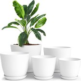 Bloempot, 5 stuks (wit), (ø18-ø17-ø15-ø13-ø12 cm) Decoratieve plantenbak voor kamerplanten - Plantenpot met schotel