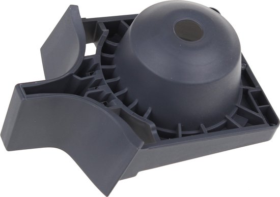 Grijze Dolce Gusto capsulehouder met een ronde opvangbak met een gat in het midden.