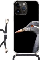 Geschikt voorApple Iphone 14 Pro - Crossbody Case - Vogel - Dieren - Portret - Siliconen - Crossbody - Backcover met Koord - Telefoonhoesje met koord - Hoesje met touw