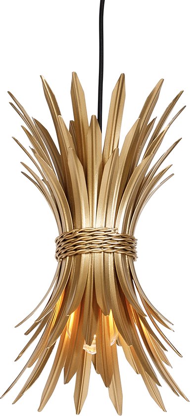 QAZQA wesley - Art Deco Hanglamp - 1 lichts - Ø 22 cm - Zwart Goud - Woonkamer | Slaapkamer | Keuken