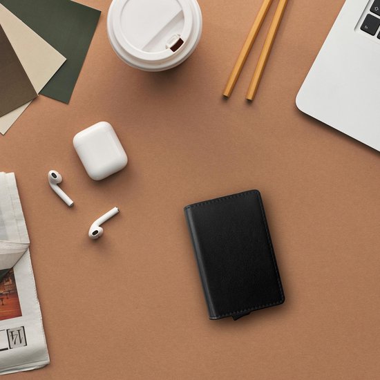 The Verge® Slim Pro - Pasjeshouder Uitschuifbaar - Kaarthouder - Pasjeshouder Mannen & Vrouwen - RFID Creditcardhouder - Pashouder - 9 pasjes - Zwart Leer - Cadeau Man & Vrouw