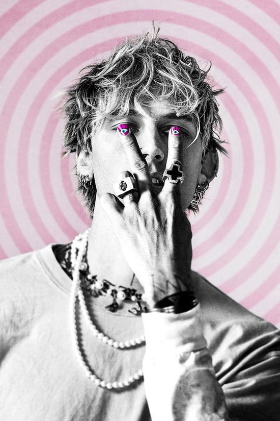 Machine Gun Kelly Poster - Roze - Muziek - Rock - Rap - Muziek - Artiest - Huisdeco - Abstracte - posters - formaat 60x90cm - Wanddecoratie - 2209