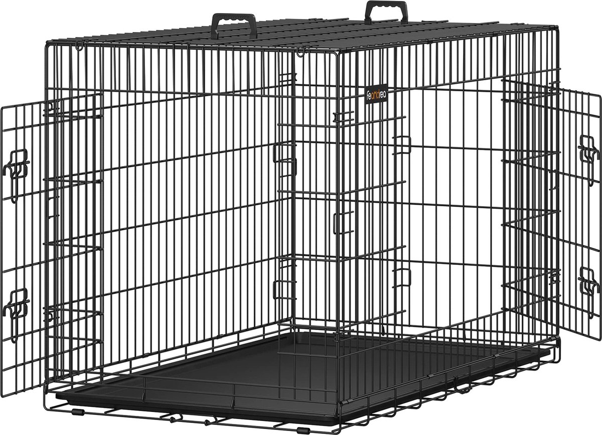 SONGMICS | Heavy Duty Grote Opvouwbare Hondenbench | Opvouwbaar Bench voor Hond of Hond | 2 Deurs Kennel | Voor Thuis of in de Auto | Autobench - Maat XXL | Afm. 122 x 76 x 81 cm. Kleur: Zwart