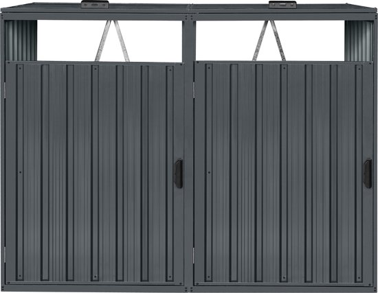 Antraciet metalen kliko ombouw voor twee containers, met dubbele deuren en open bovenkant.