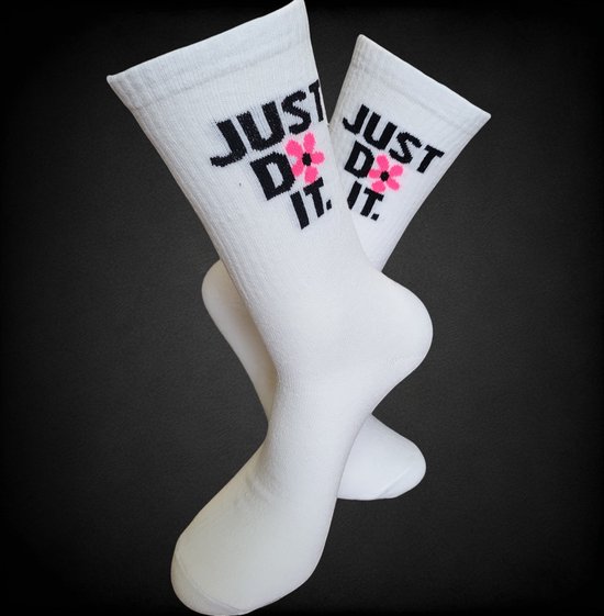 Sportsokken - Just Do It Sokken - Doe het leuke sokken - vrolijke sokken - witte sokken - tennis sokken - fitness sokken - valentijns cadeau - sokken met tekst - Verjaardags cadeau - grappige sokken - Socks waar je Happy van wordt - maat 37-44