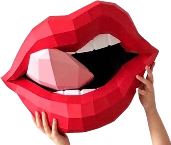 Sensuelle Langue dans la Bouche Art 3D - Kit de Construction - 38CM x 44CM - Décoration en Papier - Oeuvre - Carton - Mur - Décor - Peinture - Suspendu - Sculpture