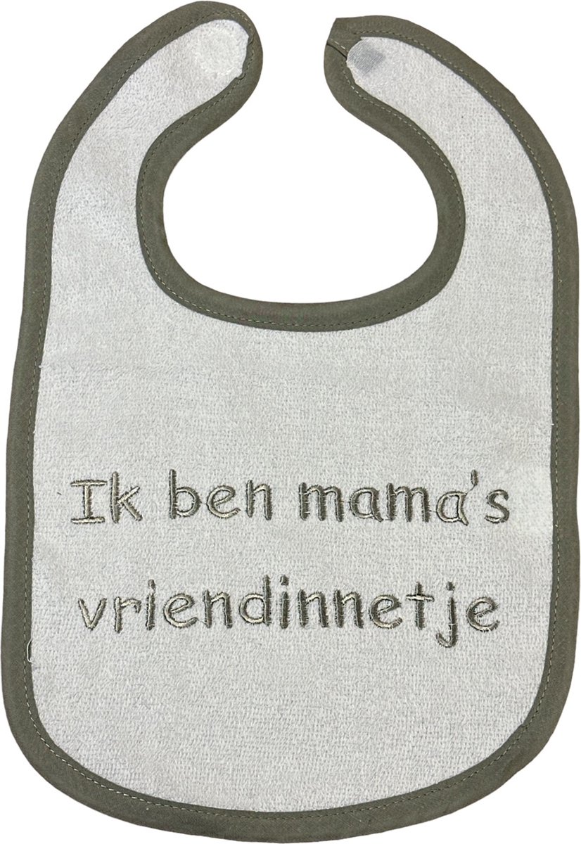 Goedkoopste La Petite Couronne Slabber Slabbetje Slab Geborduurd Ik ben mama's vriendinnetje Unisex Katoen Wit/grijs Maat 24 x 36 Cm