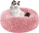 Knus Kattenbed in Donutvorm - Zachte Pluche Kattenkussen - Warm en Comfortabel - Antislip Bodem - Voor Kleine en Middelgrote Huisdieren - Ideaal voor Binnenrust - Roze