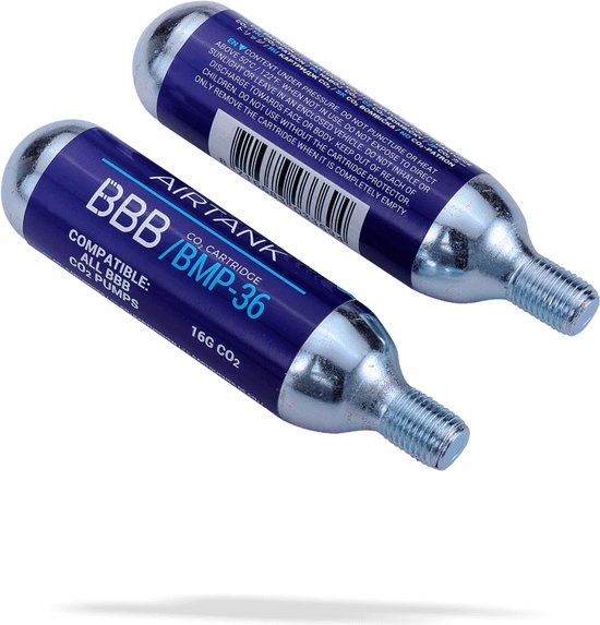 BBB Cycling AirTank Co2 Patronen 16 Gram - Minipomp - Fietspomp C02 Patroon 2 Stuks - Geschikt voor Minipomp - BMP-35