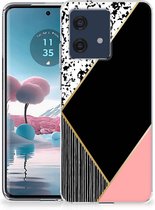 Telefoonhoesje Geschikt voor Motorola Edge 40 Neo TPU Silicone Hoesje Black Pink Shapes