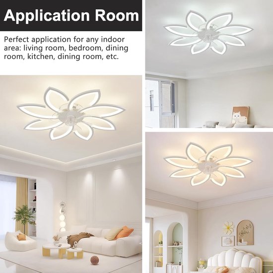 LuxiLamps - Plafonnier 8 étoiles avec ventilateur - Wit - Avec télécommande - Lampe Smart - Intensité variable avec application - 6 réglages de ventilateur - Lampe de salon - Lampe moderne - Plafoniere