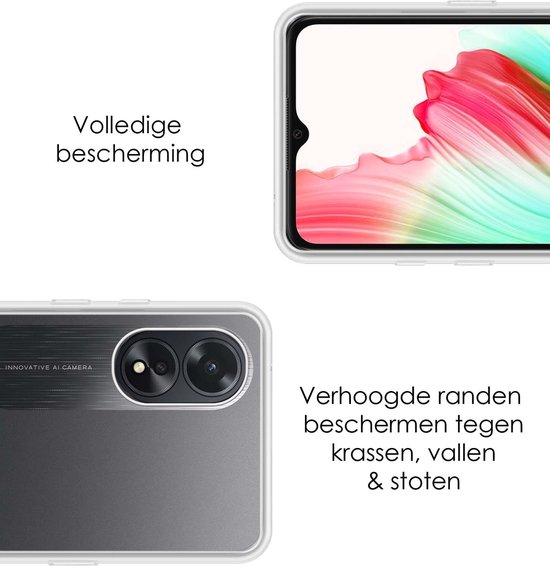 Coque Compatible avec OPPO A18, Coque Arrière en Siliconen avec 2 Films de Protection d'écran - Transparent