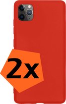 Hoesje Geschikt voor iPhone 11 Pro Max Hoesje Siliconen Cover Case - Hoes Geschikt voor iPhone 11 Pro Max Hoes Back Case - 2-PACK - Rood