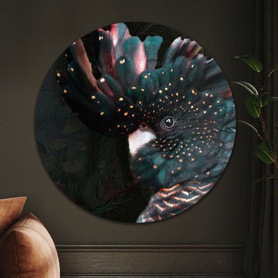 Cercle mural - Cacatoès foncé - Wallz | Forex | Ø 60 cm | Système de suspension inclus