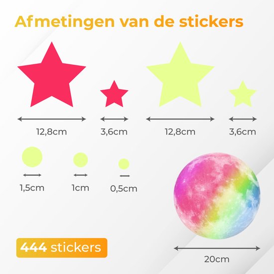 Nuvance - Glow in the Dark Sterren en Maan - 444x - Muurstickers Slaapkamer en Kinderkamer - Stickers - Sterrenhemel - Multicolor