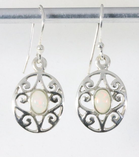 Damescreolen, oorbellen, 925 sterling zilver, opaal, kleine